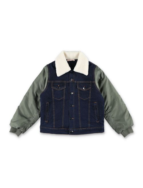Girls Navy Blue Color Block Jacket
