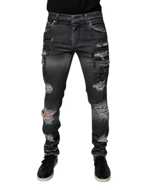 Tattered Denim Jeans — Gray