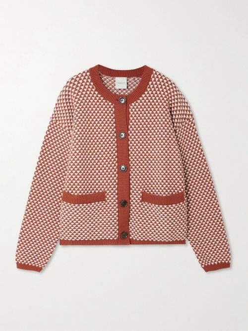 Elmwick Jacquard-knit Cotton Cardigan - Red