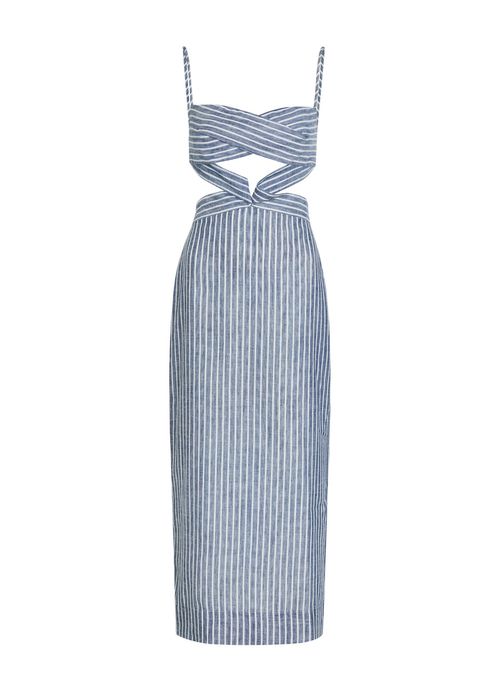 Recuerdos Striped Cut-out Woven Midi Dress