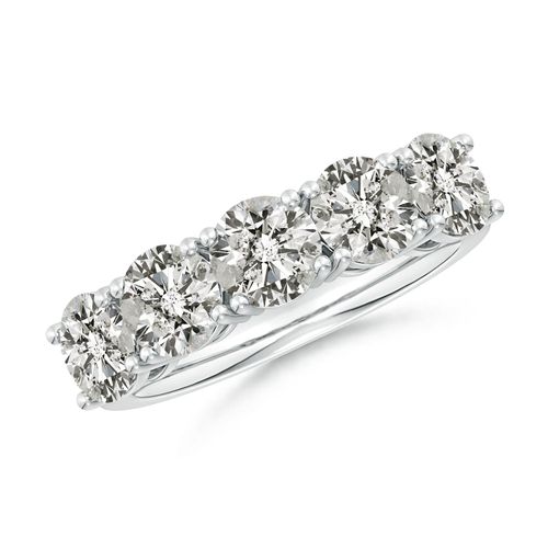 Angara 3.15 Carats Prong-Set Round Diamond Five Stone Wedding Ring in Silver
