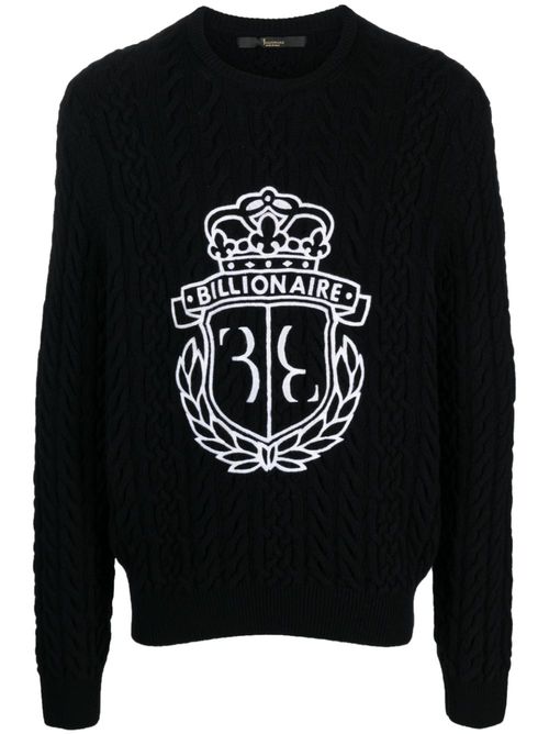 Logo-embroidered knitted jumper - Black