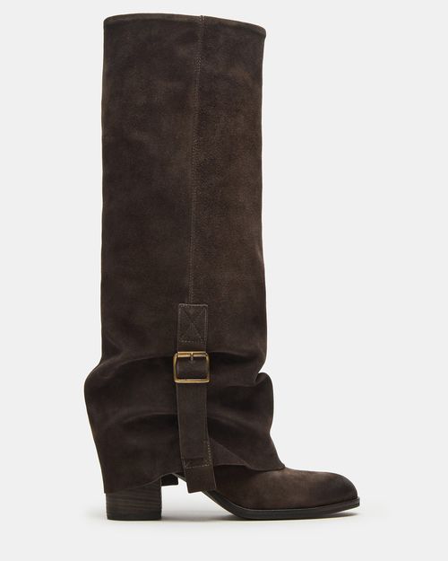 Steve Madden Women's Bozeman Brown Suede Block Heel Boots - Taupe