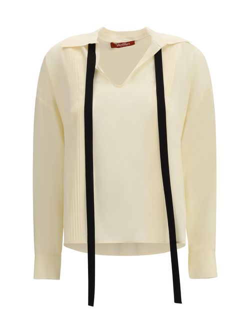Silk Blouse with Pintuck Detail Shirt — Beige
