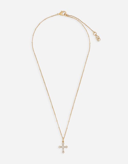 Rosary necklace with rhinestone-detailed cross and DG logo