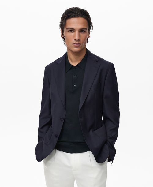Men's Virgin Wool Slim Fit Blazer - Navy