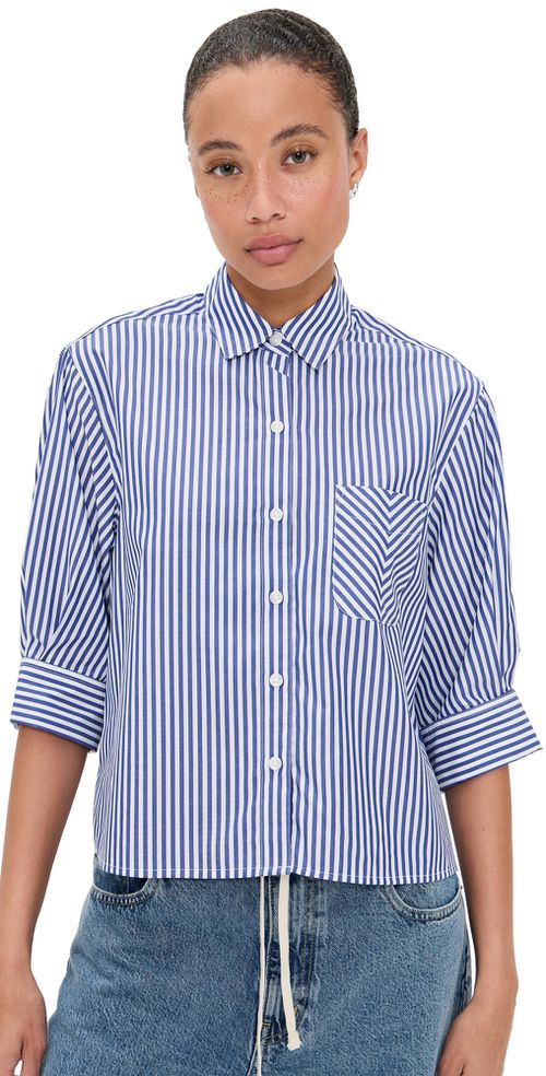Lucia Stripe Poplin Shirt Navy Stripe