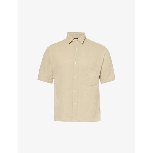 Mens Nubuck Beige Short-sleeve Crepe Cotton Shirt S