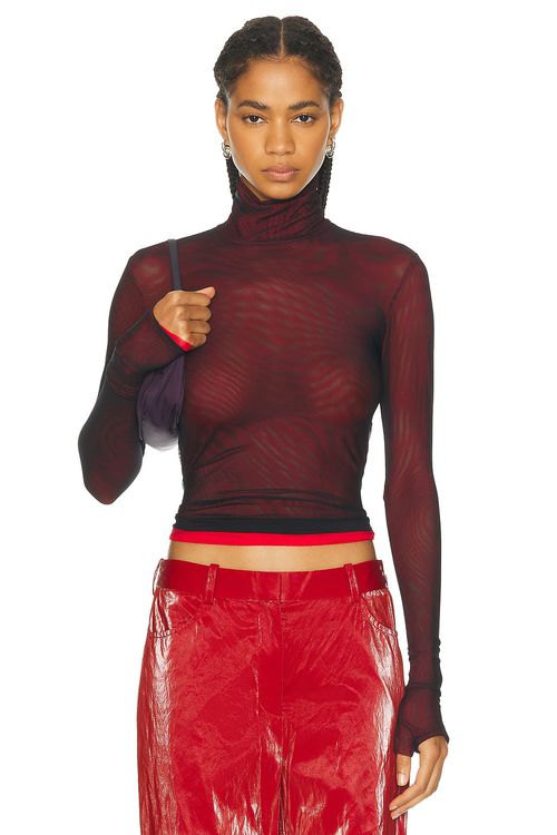 PRISCAVera Turtleneck Long Sleeve Top in Black & Red - Burgundy.  XS also in