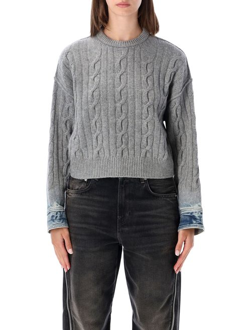 Karine Cable-Knit Wool Sweater with Denim-Style Cuffs
