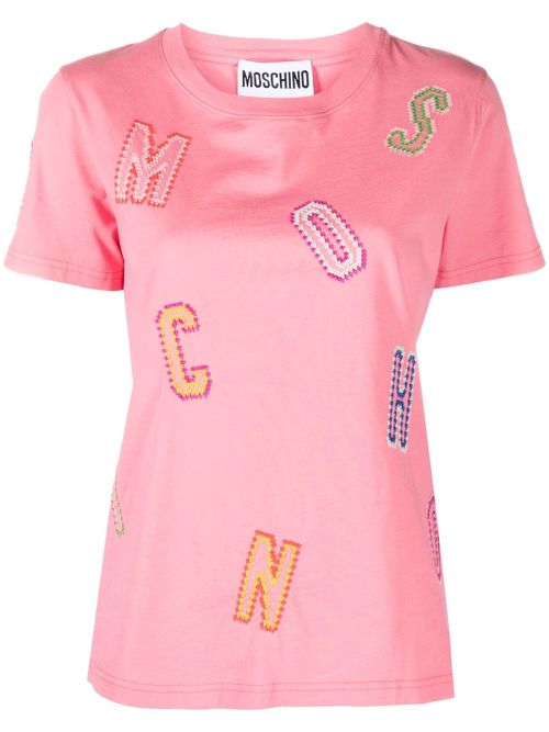 Logo-embroidered cotton T-shirt - Pink