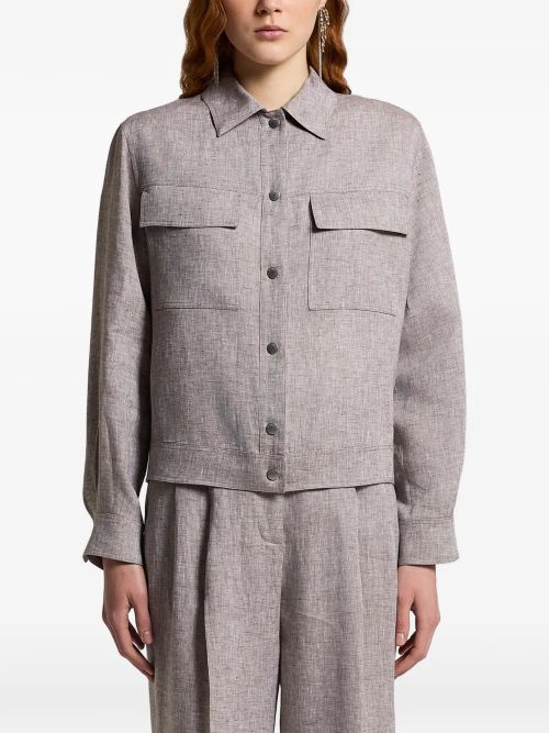 Flap-Pocket Linen Jacket — Beige