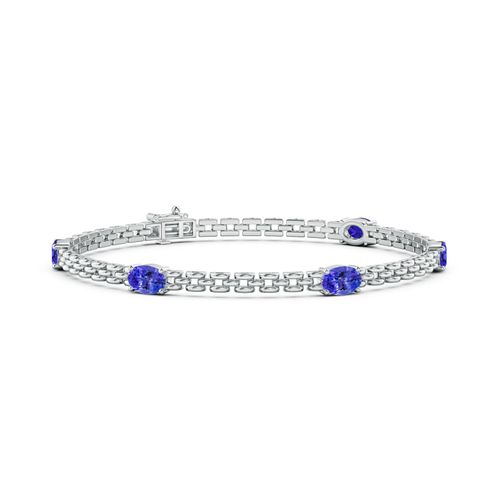 Angara 2.5 Carats Five Stone Oval Tanzanite Station Link Bracelet in 14K White Gold