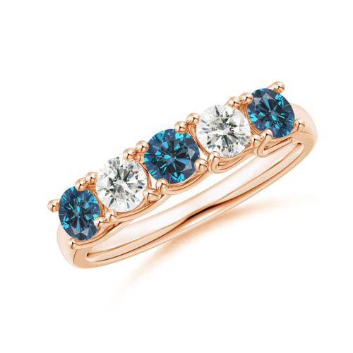 Angara 0.6 Carat Half Eternity Five Stone Enhanced Blue and White Diamond Wedding Ring in 18K Rose Gold