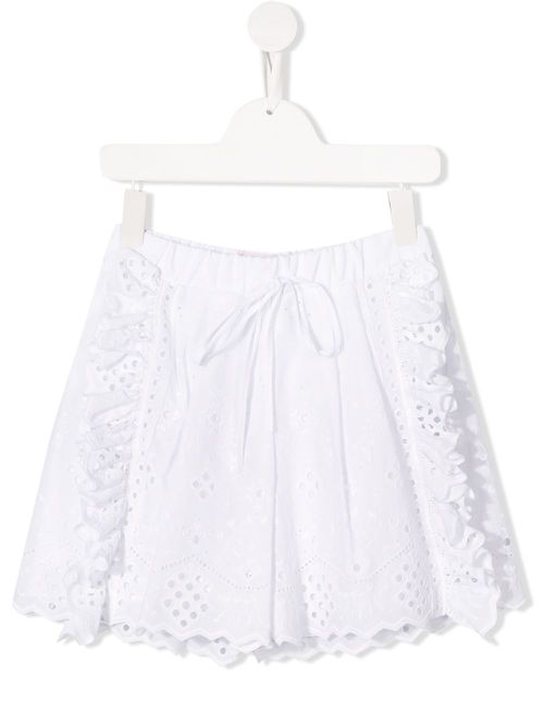 Embroidered ruffled shorts - White
