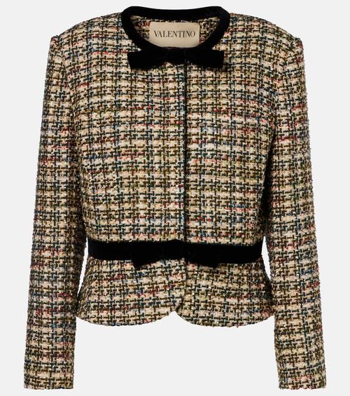 Velvet-trimmed lamé tweed jacket