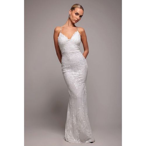 Cross Back Diamante Strap Sequin Maxi - White by Goddiva