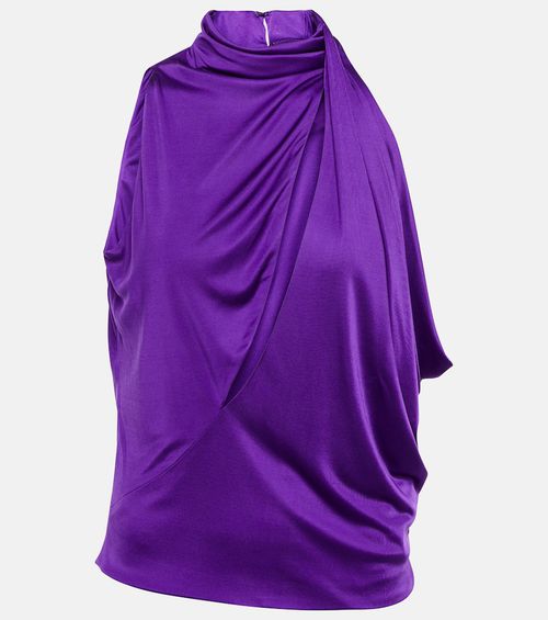 Cutout turtleneck satin top