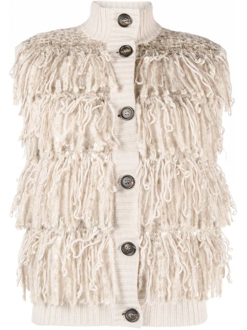 Fringes sleeveless cardigan - Neutrals
