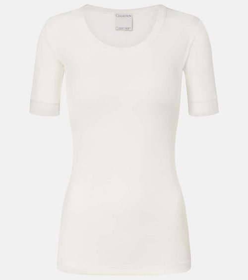 Ribbed-knit cotton-blend top