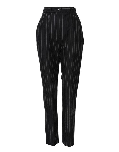 Pinstriped Linen-Cotton Trousers — Black