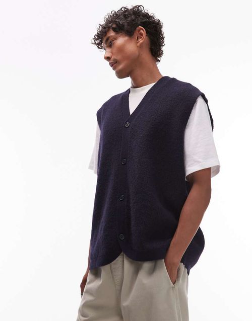 Oversize fit button up vest in navy