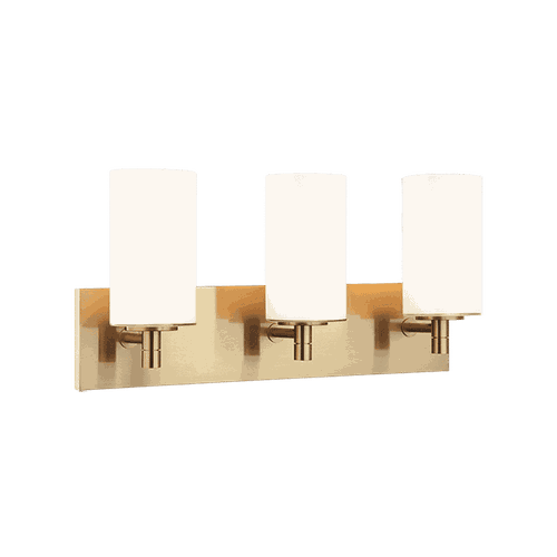 Aged Gold Brass Three Light Wall Sconce from the Candela Collection
