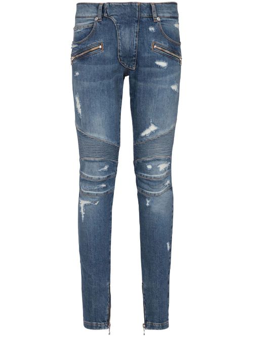 Panelled distressed skinny jeans - Blue