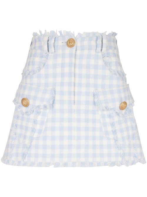 Gingham-pattern A-line miniskirt - Blue