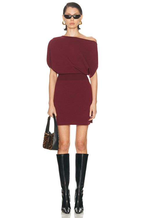 SIMKHAI Shania Mini Dress in Cranberry - Burgundy. XS also in L