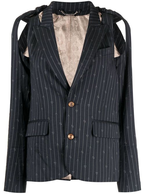 Pinstripe cut-out blazer - Blue