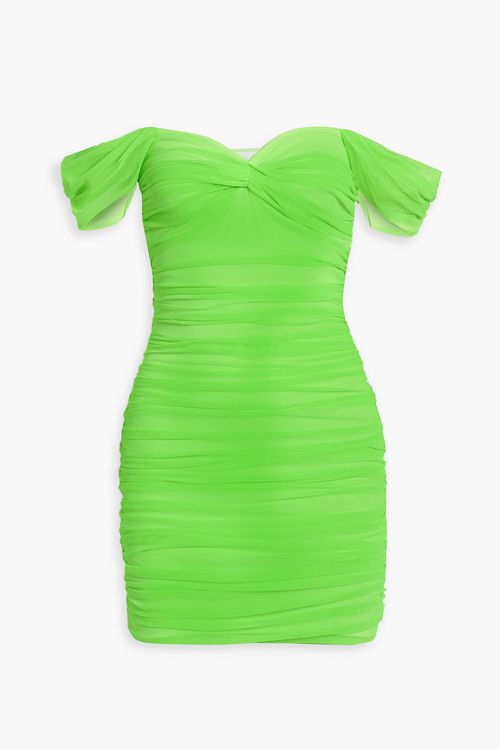 Walter off-the-shoulder ruched stretch-mesh mini dress