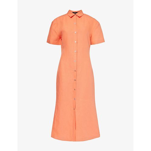 Womens Bright Coral Collar Linen Midi Dress