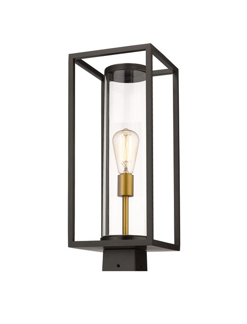 Dunbroch 1-Light Outdoor Post Mount Fixture Light In Deep Bronze With Outdoor Bra