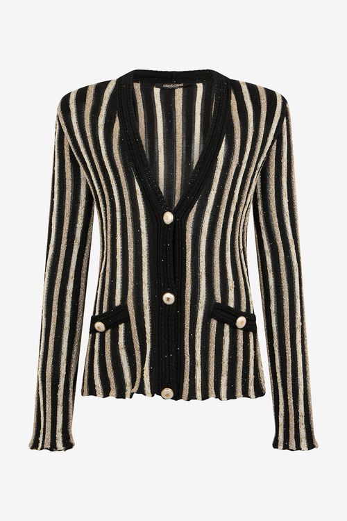Cardigan With Laminated Stripes