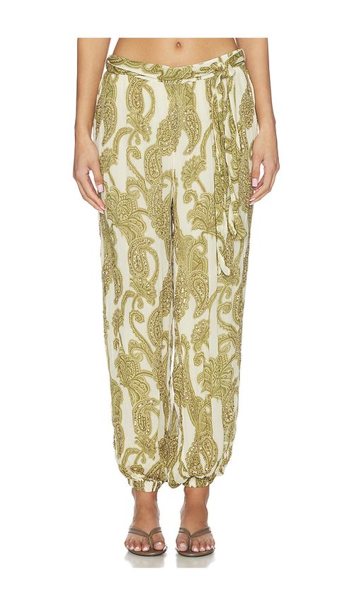 Scarlett Poppies Tibet Paisley Trouser in Sage. - L also in XS