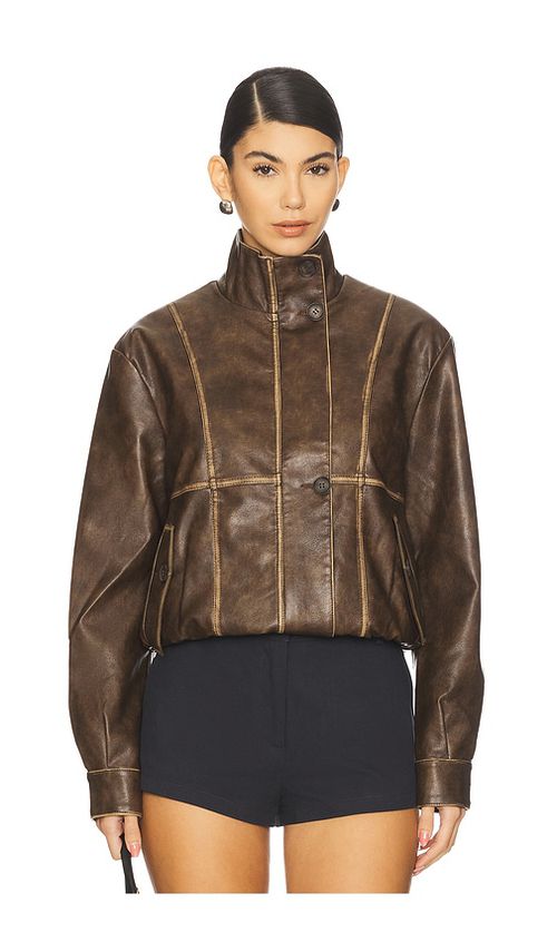 ALL THE WAYS Bella Faux Leather Bomber in Brown. - XS also in L, M, S