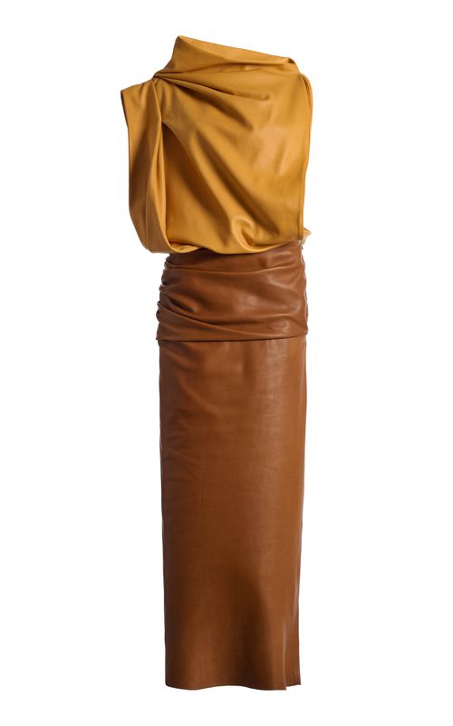 Draped Leather Midi Dress
