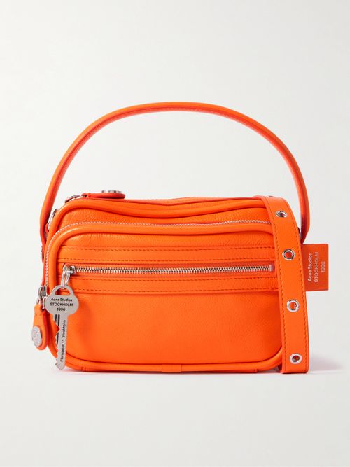 Embellished Textured-leather Shoulder Bag - Orange