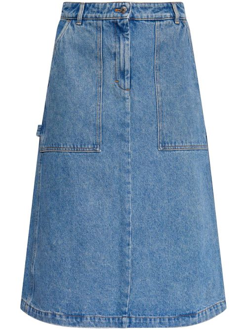 Logo-embroidered denim midi skirt - Blue