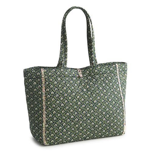 Premium Cotton Hathaway Tote Bag, Mistletoe Lattice, One Size