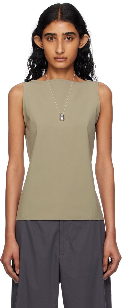 Gray Nylon Spandex Boat Neck Top