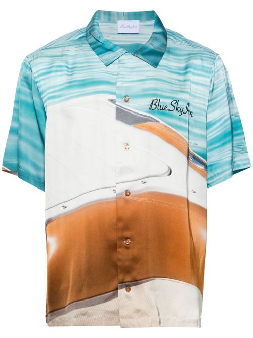 Boat-print satin shirt