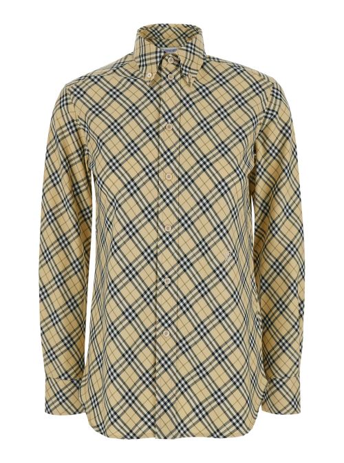 Check-Pattern Cotton Shirt — Beige