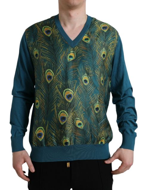 Peacock Feather Jacquard Sweater — Green