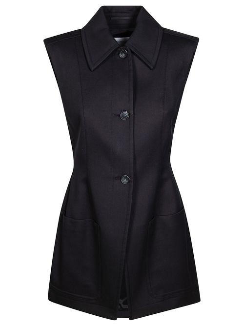 Black Shirt Collar Sleeveless Blazer