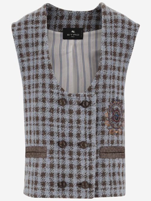 Houndstooth Over Vest With Embroidery