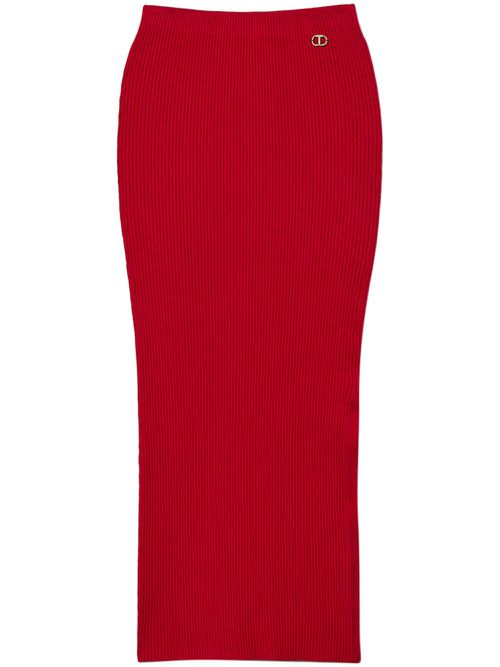 Ribbed-knit midi skirt - Red