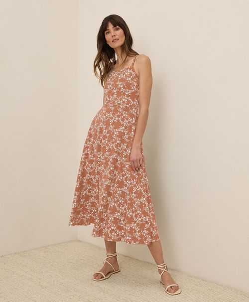 Women's Bouquet Blooms Ochre Fit & Flare Midi Dress R
