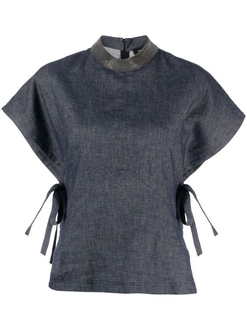 Tie-detail T-shirt - Blue